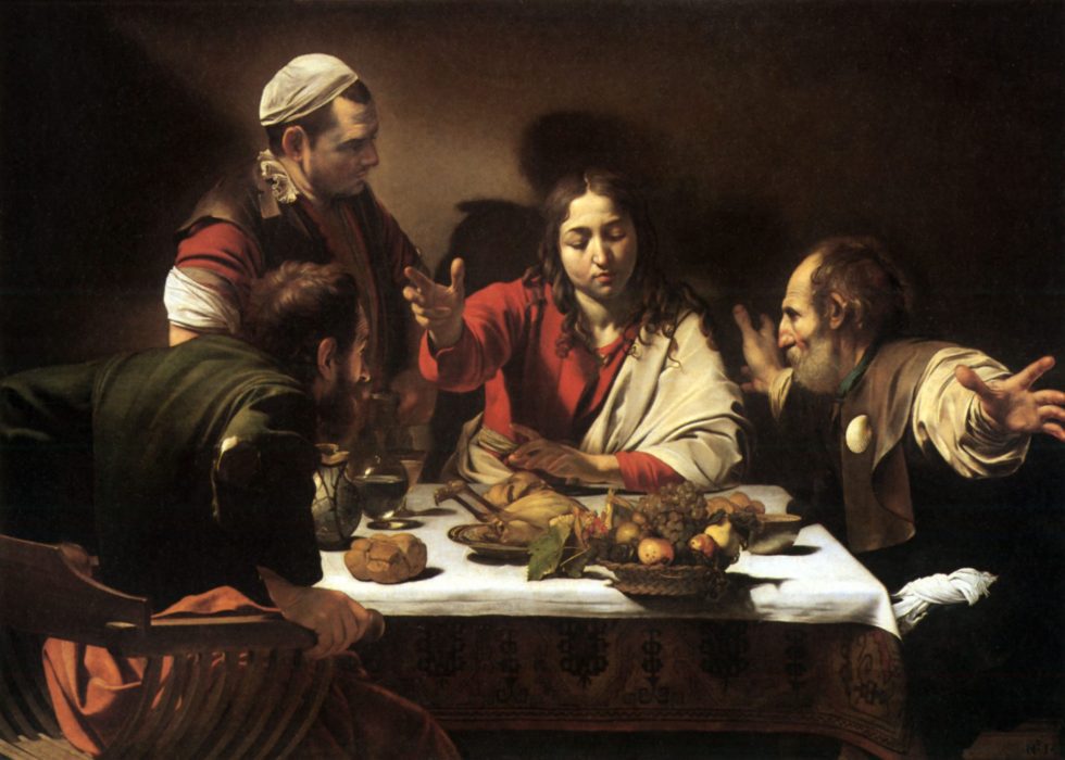 <img src="vangelo" alt="cena di emmaus di Caravaggio">